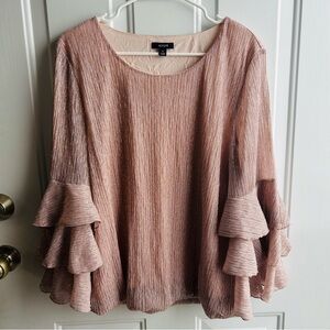 Alfani Women’s Sparkle Holiday Blouse Long Sleeve Layered Ruffle XL Pink Gold
